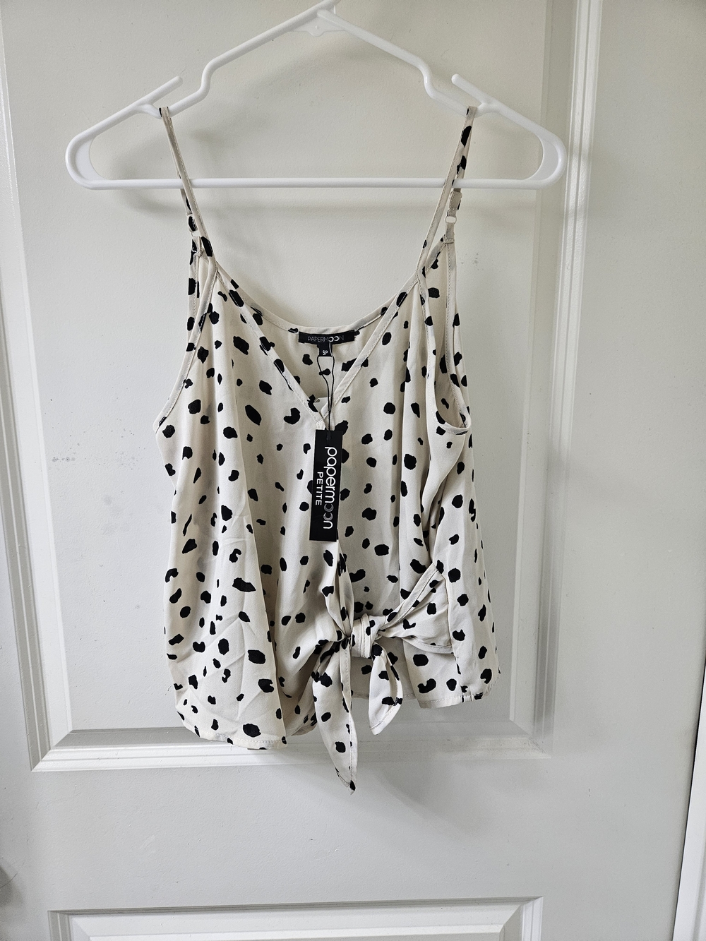 Papermoon Cream Cami with Black Spot Tie-Front